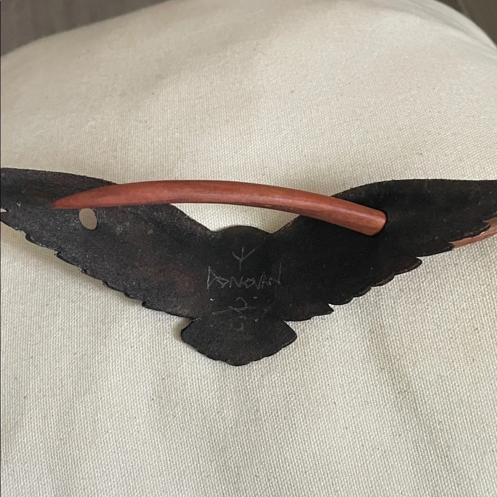 Vintage, rare Handcrafted leather Owl hair piece